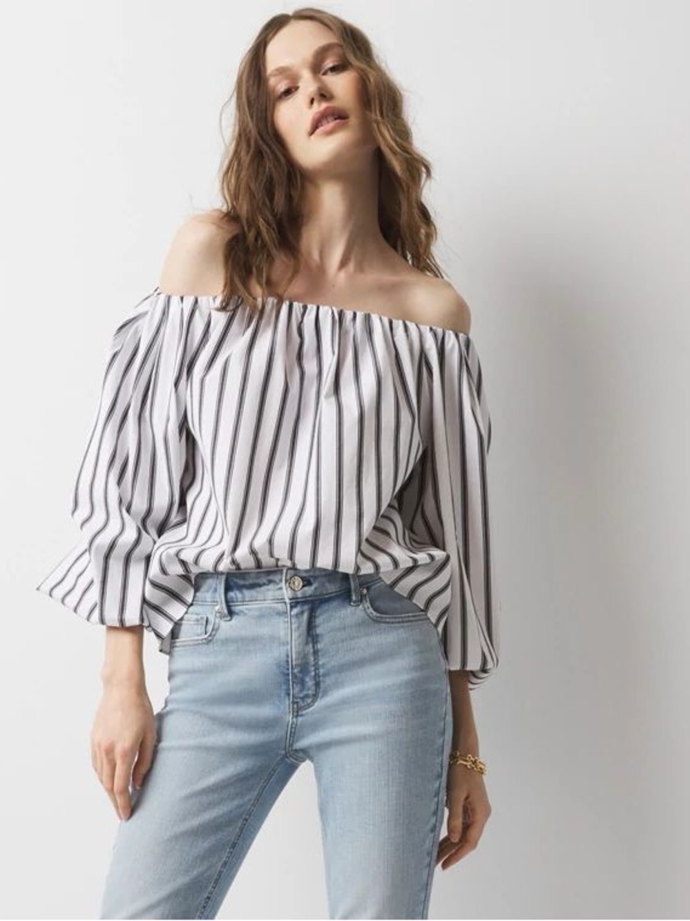 NWOT🍒White House Black Market Off-Shoulder Bell Sleeve Top